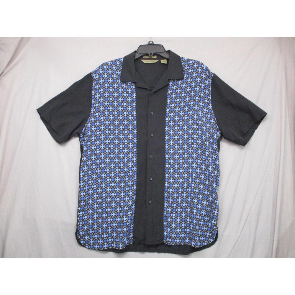 AXIST Black Blue Geometric Short Sleeve Mens Casual Shirt Size Large‎